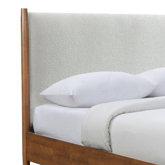 Thusis Queen Bed - Mid-Century Modern Walnut/Beige Bouclé