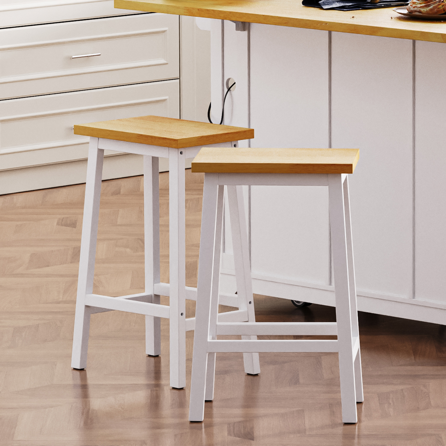 K&k Solid Wood Bar Stools (not Cheap Iron) - White - primary color shot