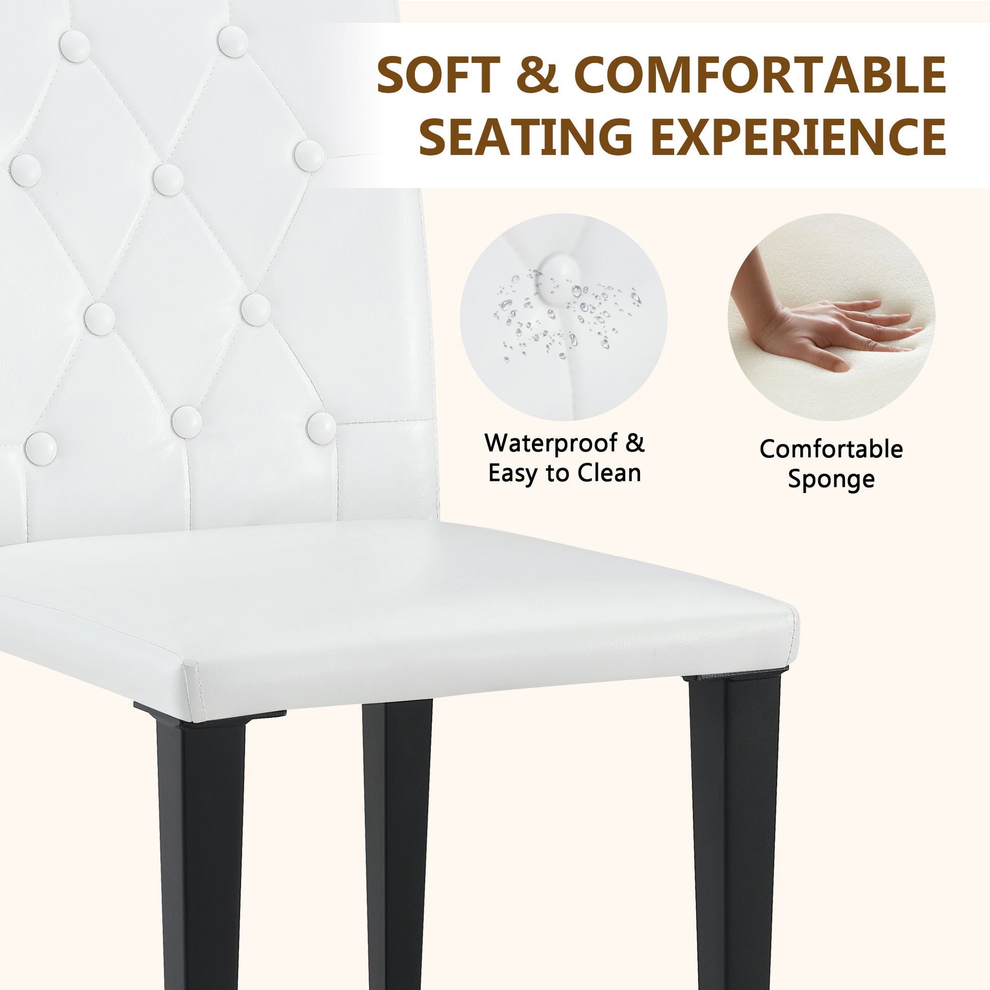 White Upholstered Fabric Dining Chairs with Black Legs (set of 2) - detail view 4