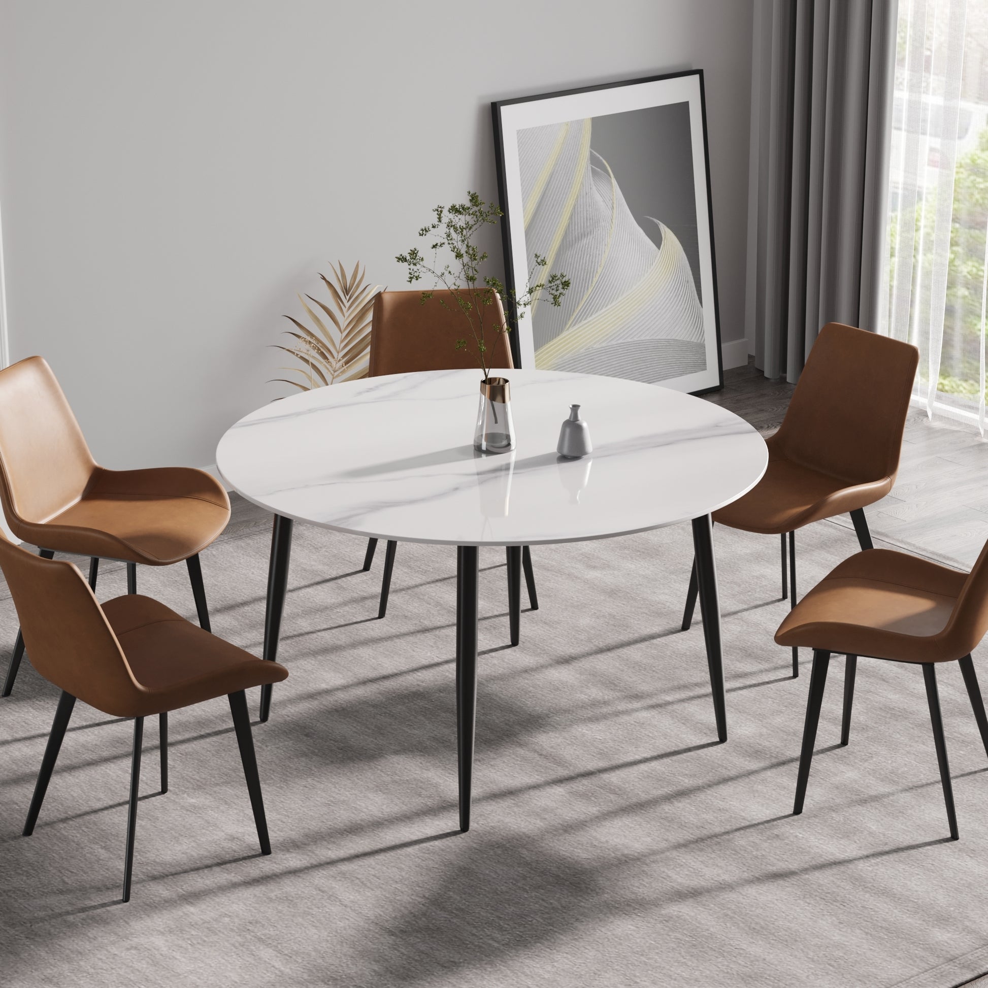 Saffron 53" Modern Artificial Stone Dining Table with Black Legs