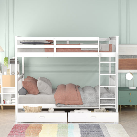 Twin-Over-Twin Bunk Bed with Ladders and Two Storage Drawers (white) - detail view 2