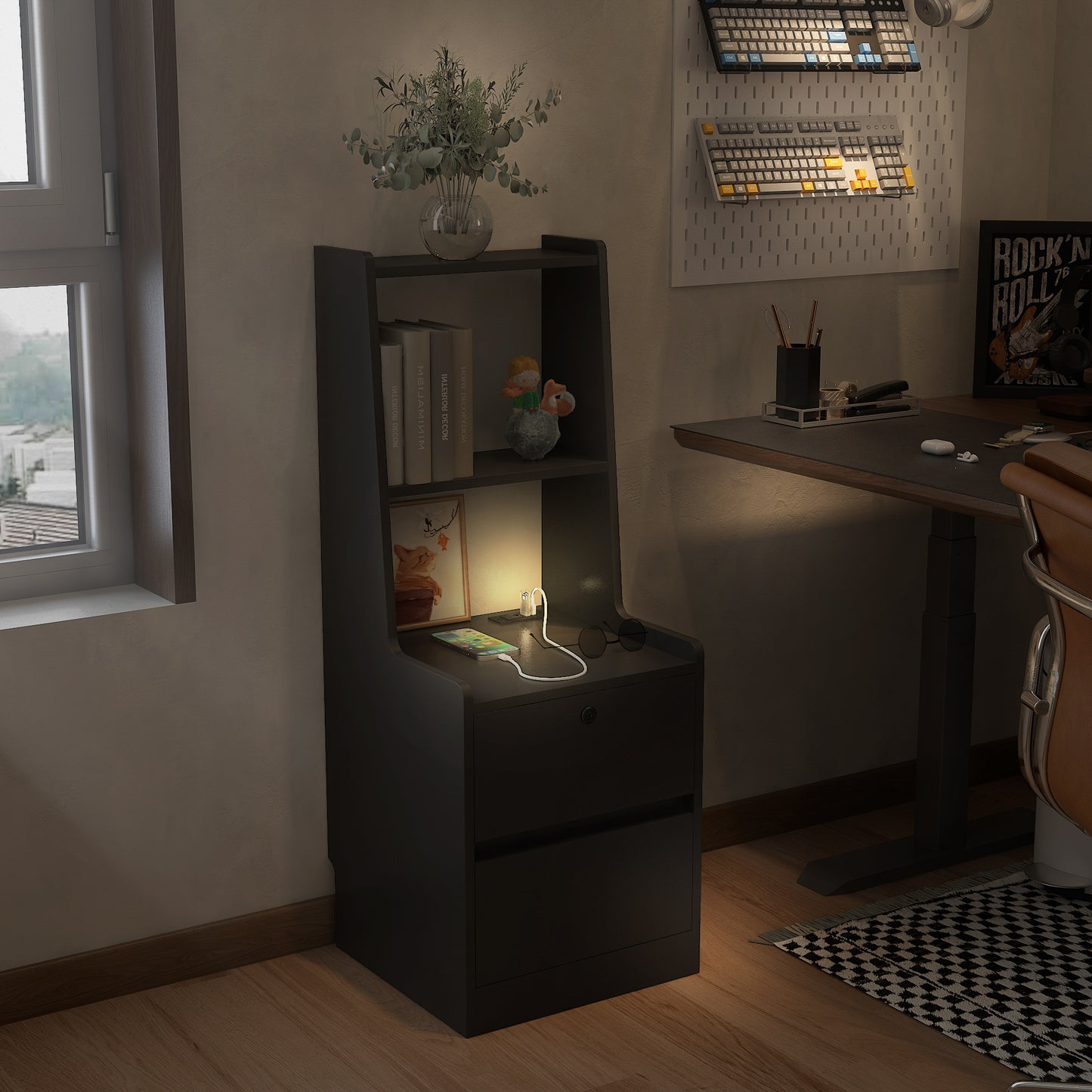 Nightstand with Charging Station - Black - detail view 4