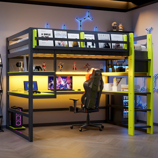 Full Size Wood Loft Bed with Desk - Green - primary color shot