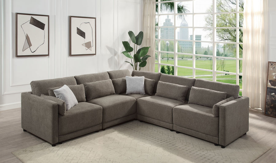 Rylie 5Pcs Brown Linen Modular Sectional Sofa with Toss Pillows - primary color shot