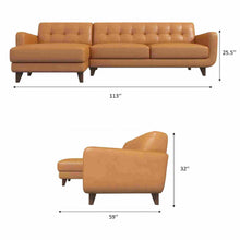 Allison Mid-Century Modern Tan Leather Sectional Sofa with Solid Wood Frame - detail view 3
