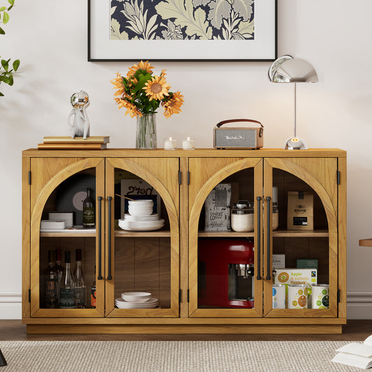 TREXM 4-Door Large Storage Sideboard Buffet Cabinet with Glass Doors - Natural - detail view 2