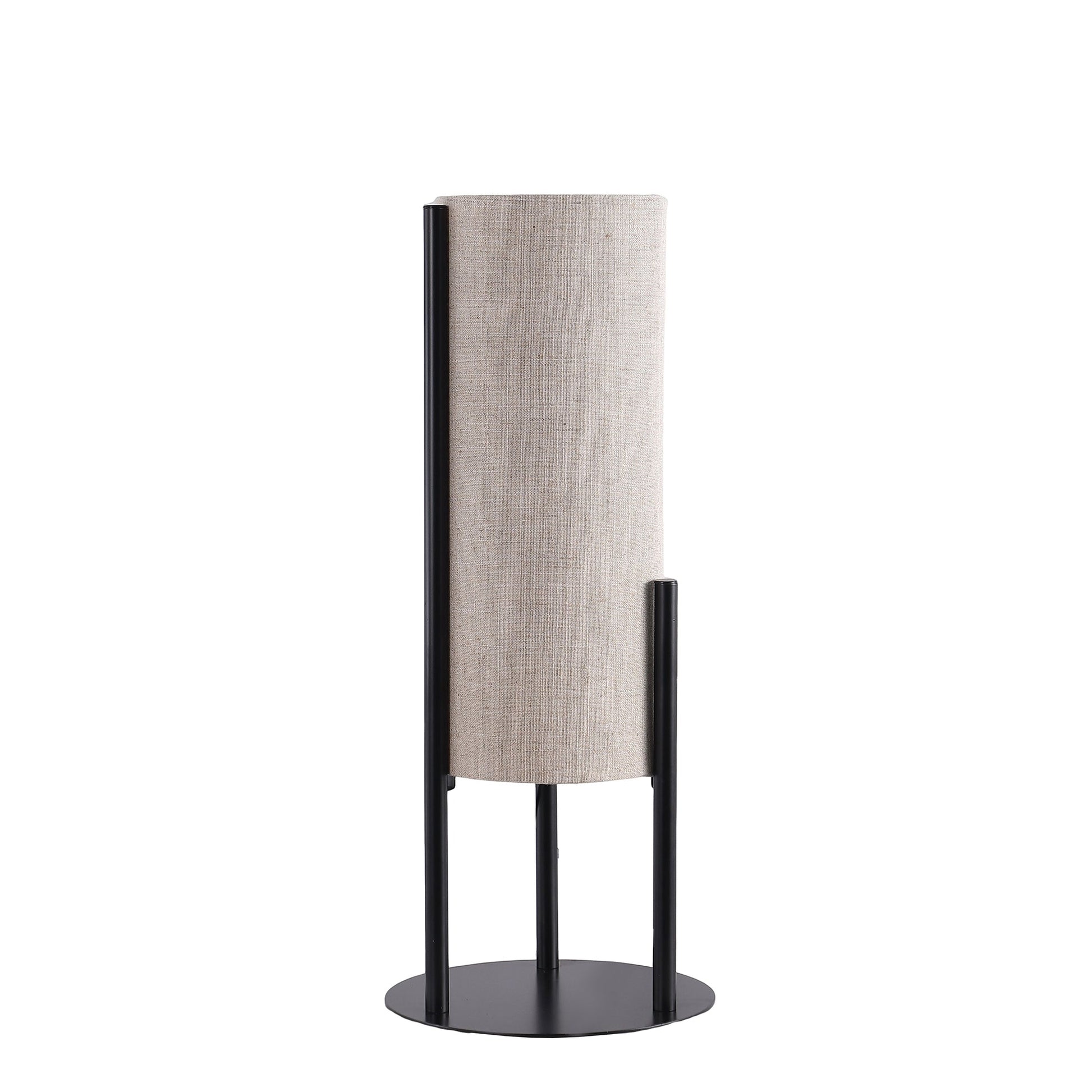 22' H Modern Upright Beige Linen Drum Black Metal Table Lamp