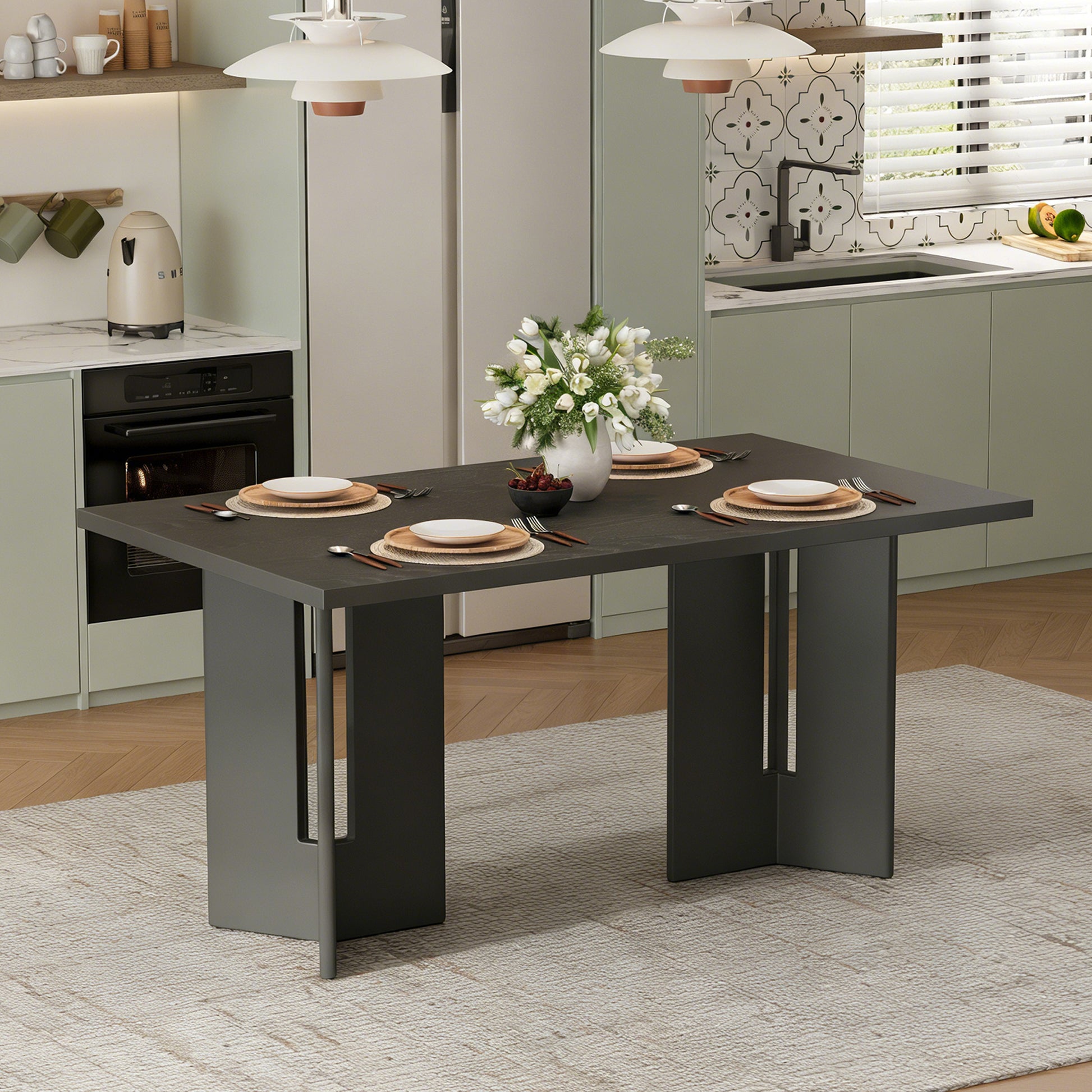 TREXM Farmhouse Wood Dining Table - Gray - primary color shot
