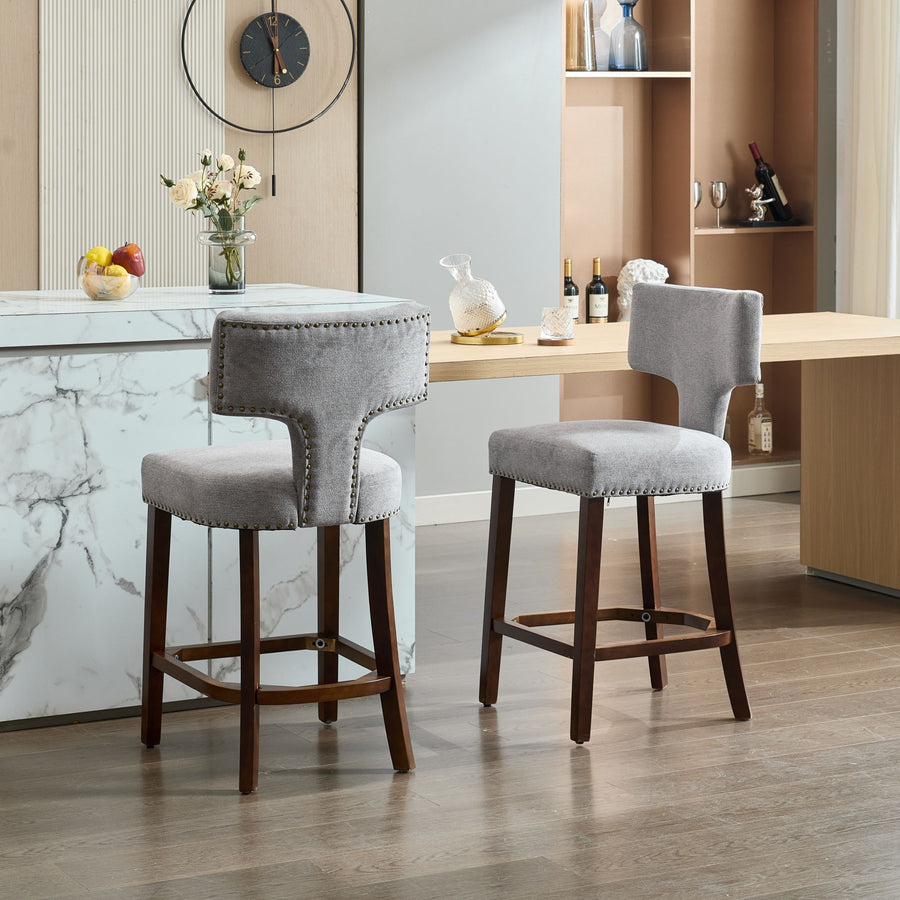 Gray Fabric Bar Stool with Wood Legs (Set of 2)