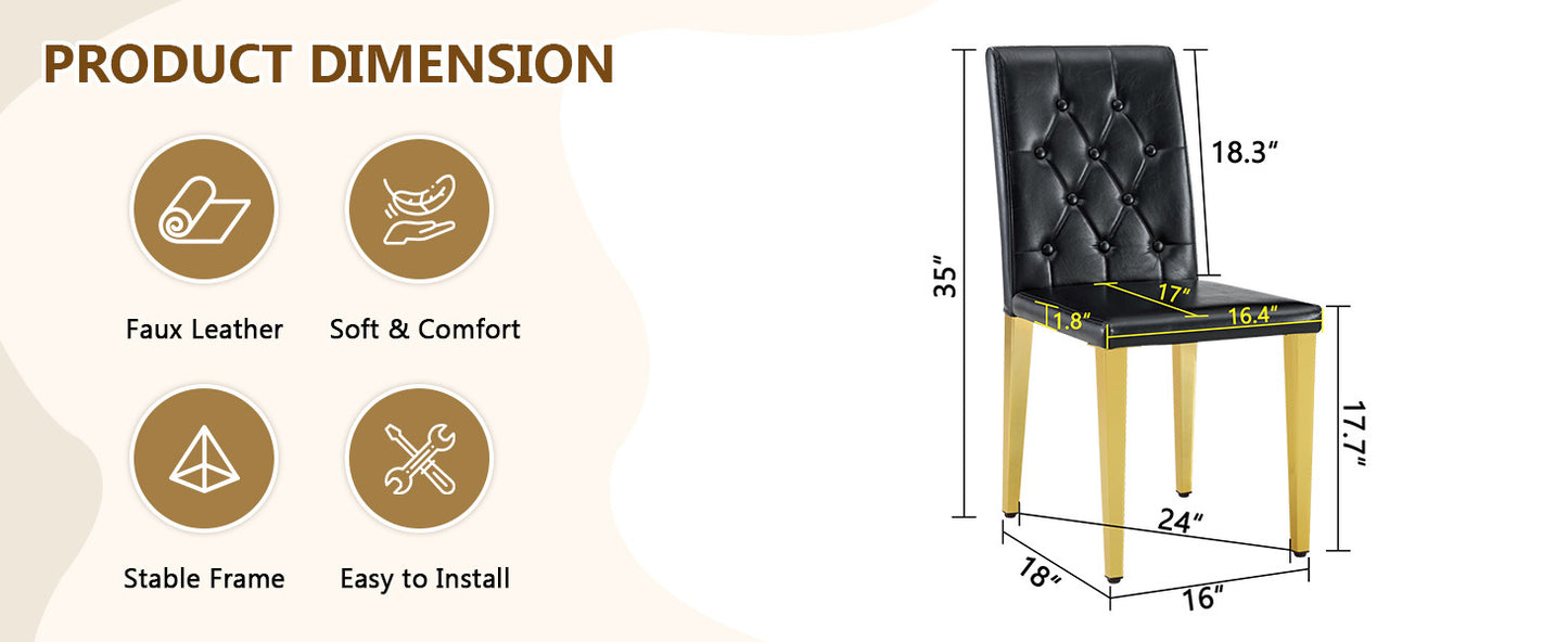 Black Upholstered Fabric Dining Chairs with Gold Legs (set of 2) - detail view 8