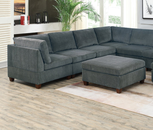 Living Room Furniture Grey Chenille Modular Sectional 9pc Set Large Family U- Sectional Modern Couch 3x Corner Wedge 4x Armless Chairs - detail view 2