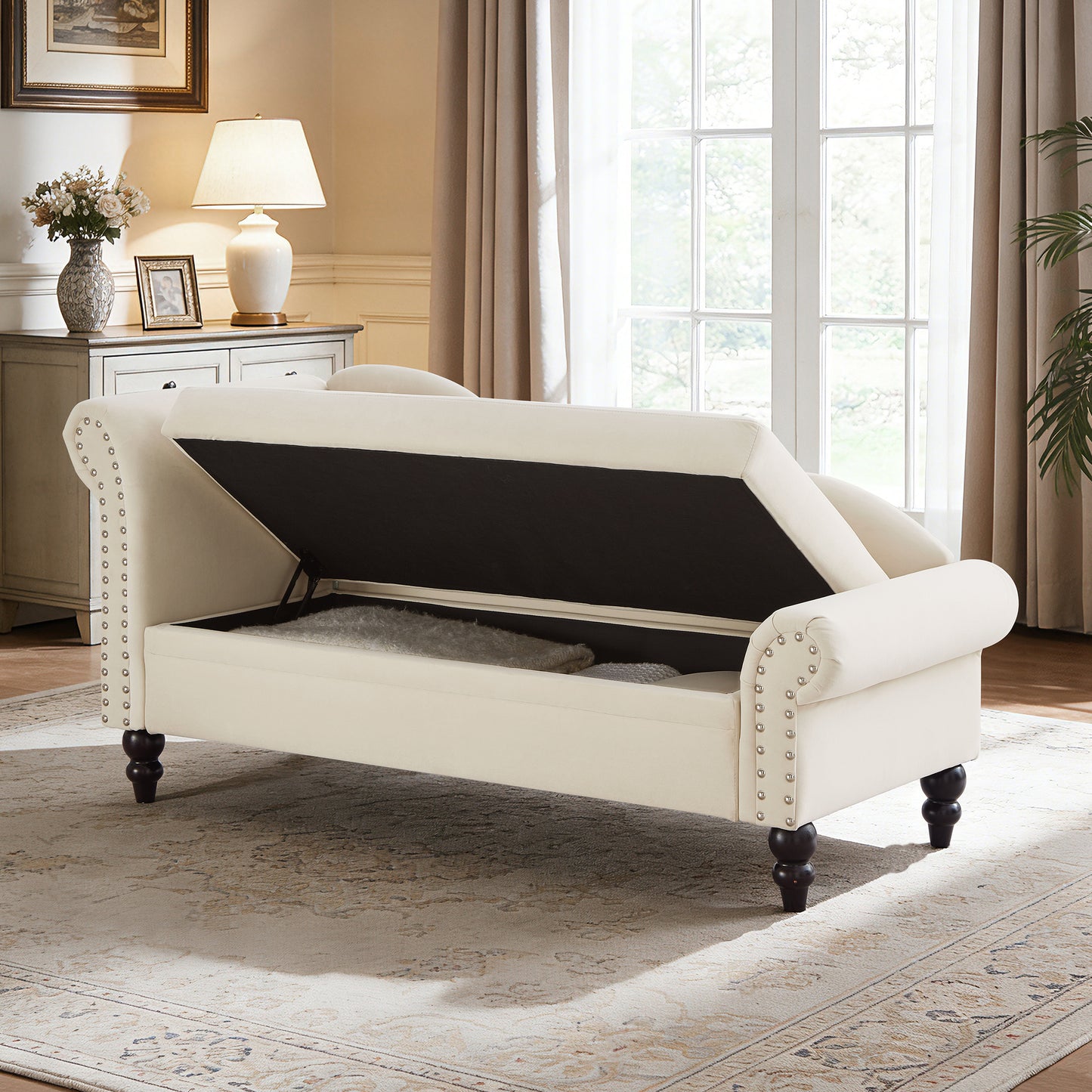 64" Modern Velvet Chaise Lounge - Beige - detail view 4