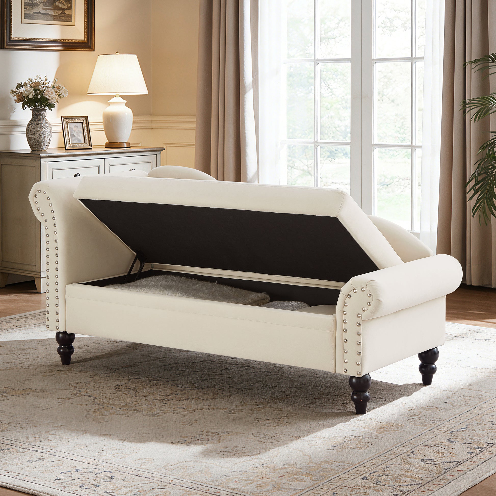 64" Modern Velvet Chaise Lounge - Beige - detail view 4