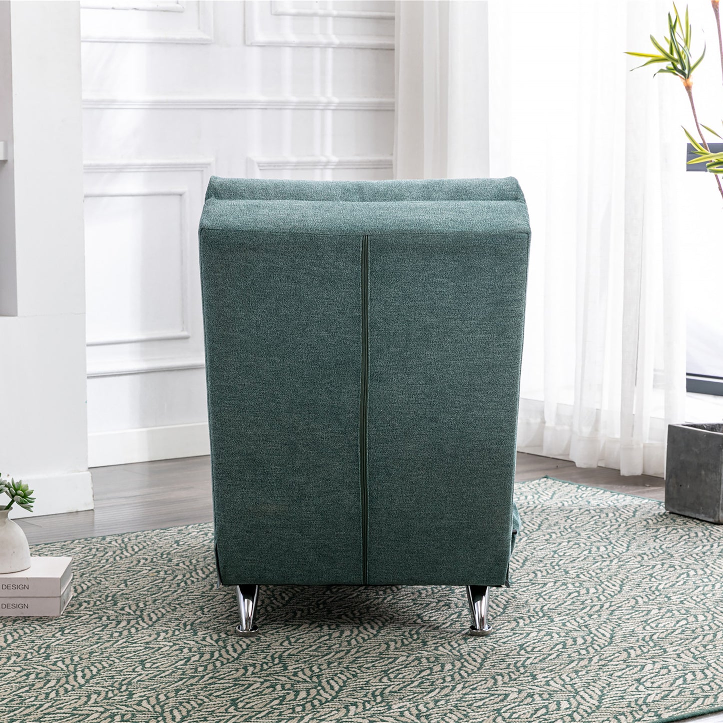 Teal Linen Chaise Lounge with Silver Legs - detail view 6