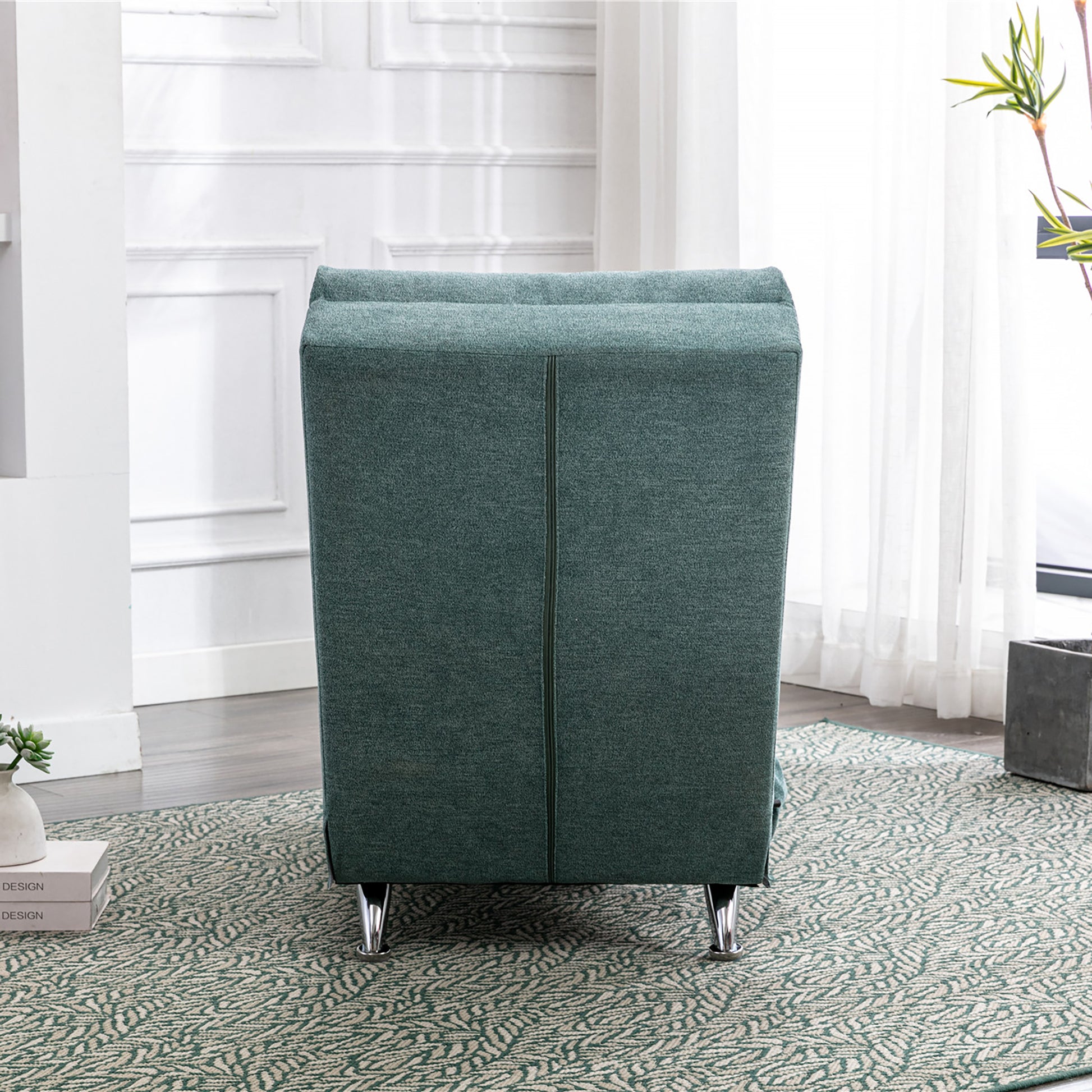Teal Linen Chaise Lounge with Silver Legs - detail view 6