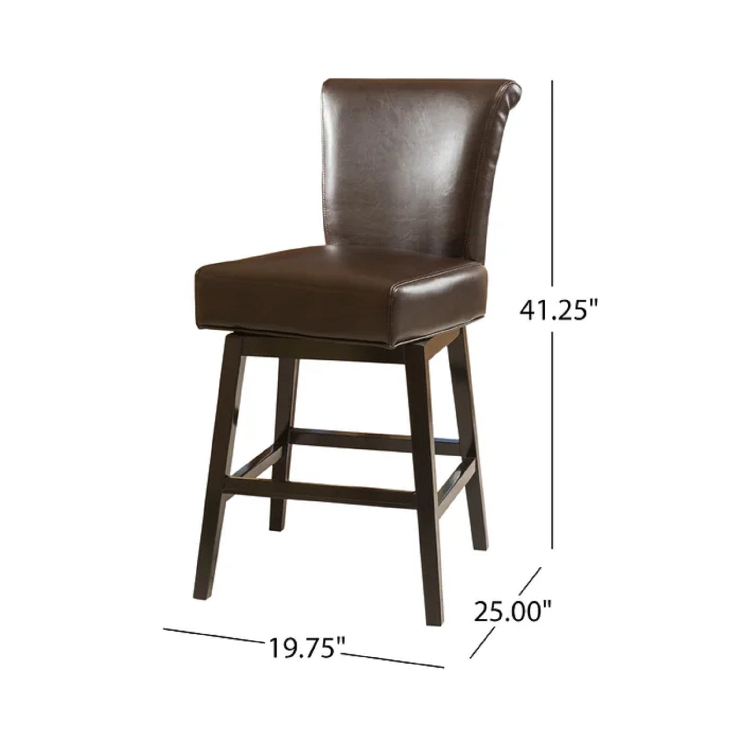 Mara 28" Modern Leather Bar Stool with Black Legs Set of 2 Brown
