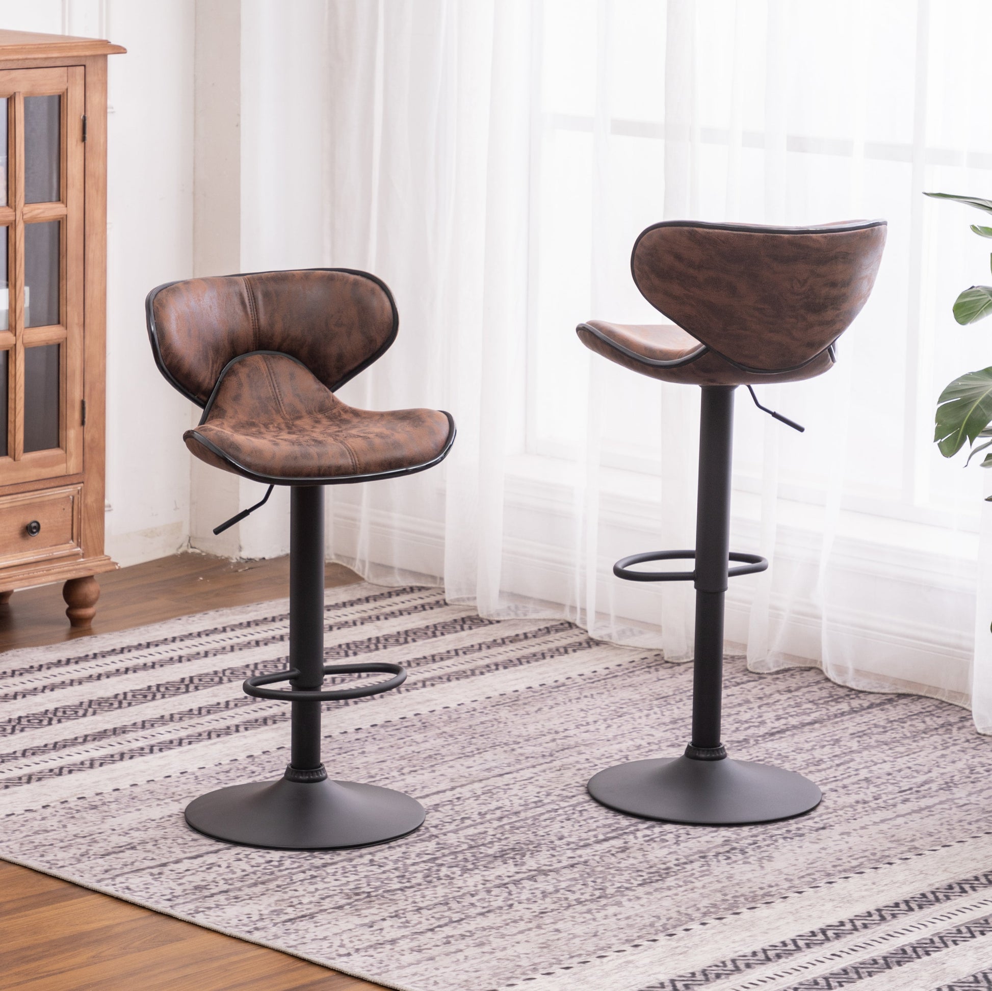 Masaccio Weathered Airlift Adjustable Bar Stools Set of 2 Brown