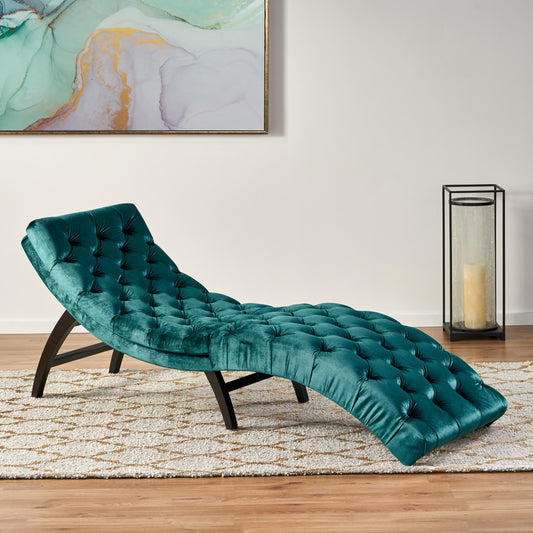 Nora Contemporary Tufted Velvet Chaise Lounge, Green