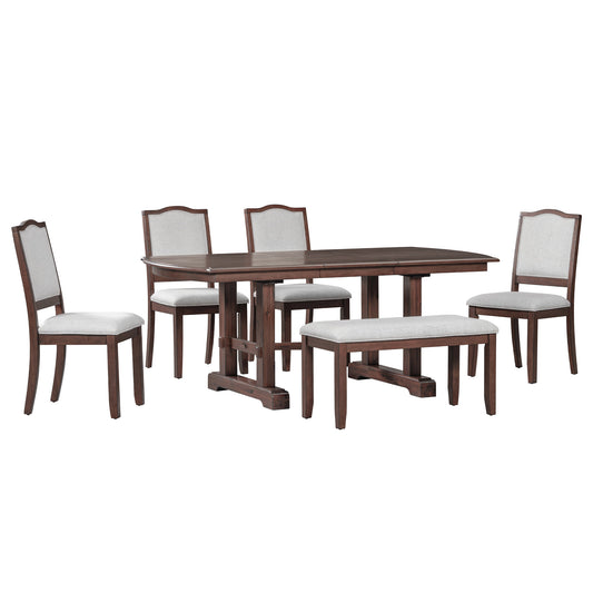 6-Piece Extendable Dining Table Set - Cherry - primary color shot