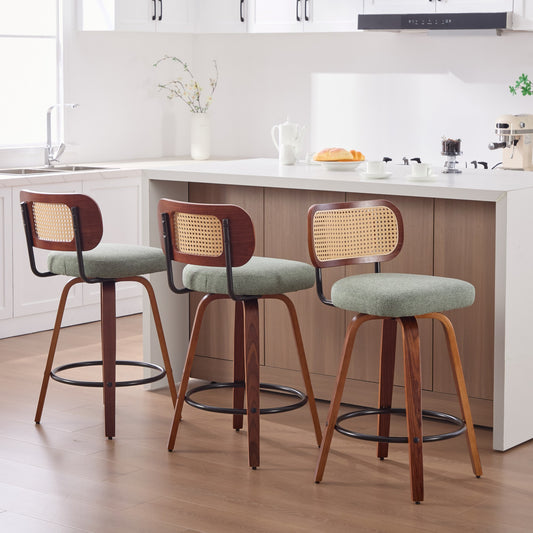 Light Green Linen Counter Height Stool with Black Legs (Set of 3)
