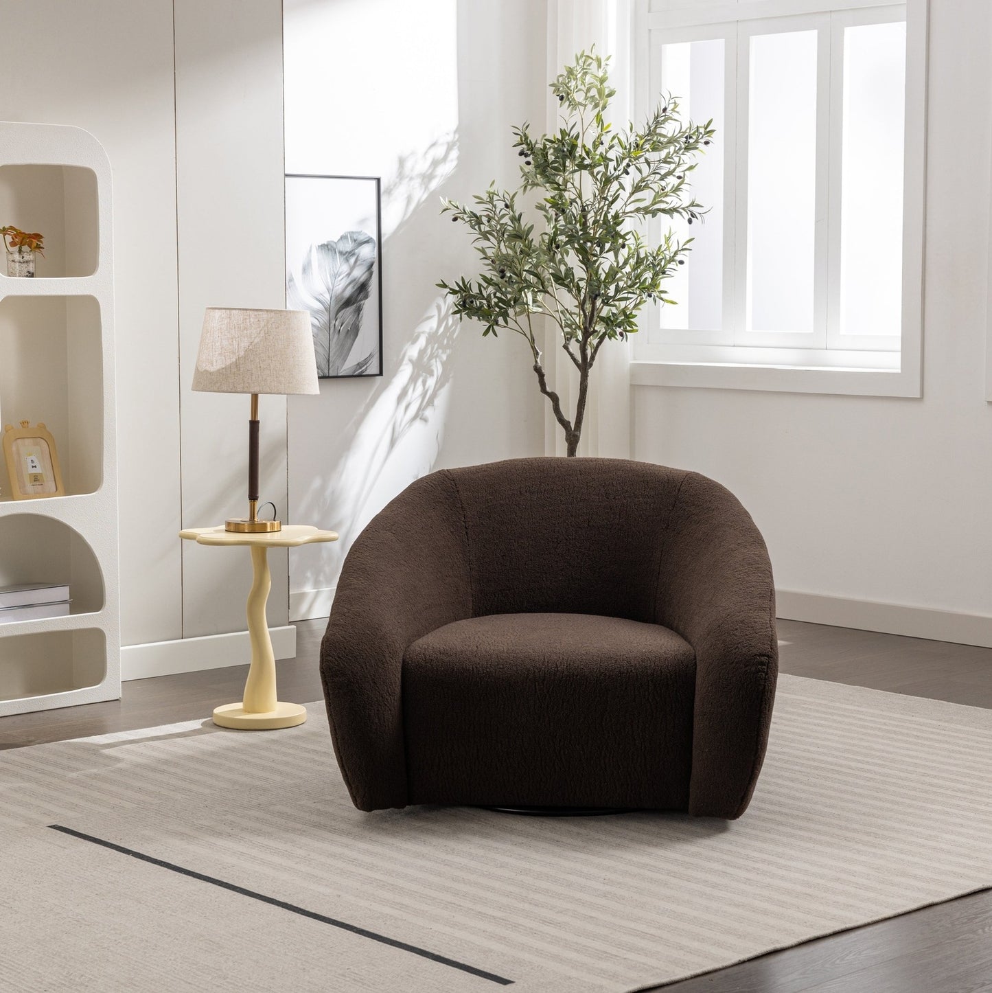 Luzern Modern Upholstered Accent Chair, 360° Swivel, Chocolate