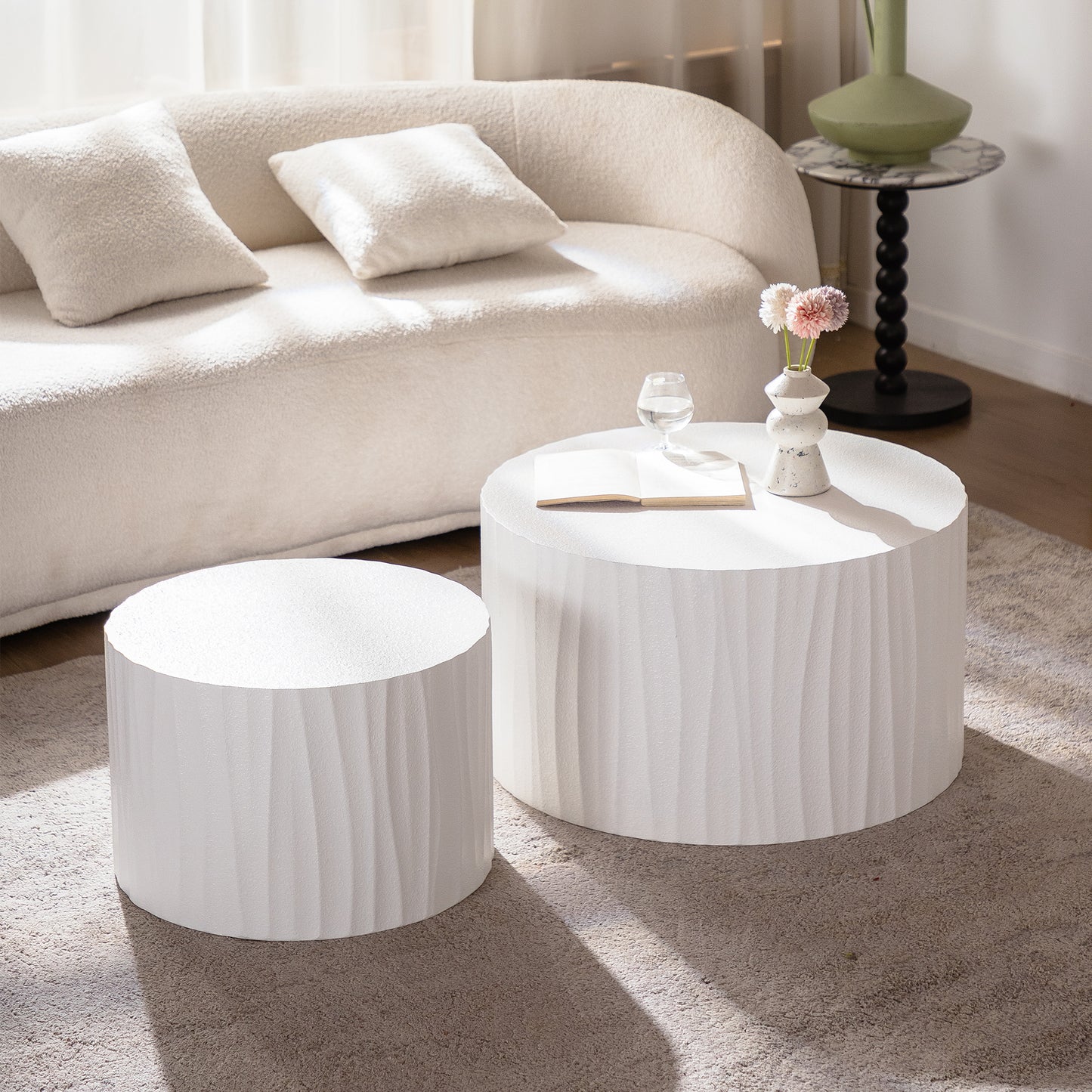 Cream & White Nesting Tables with Wood Legs - detail view 3