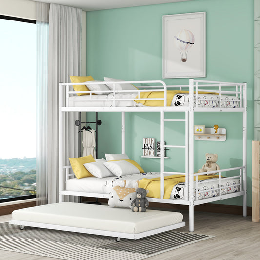 Full over Full Metal Bunk Bed with Trundle - White - detail view 2