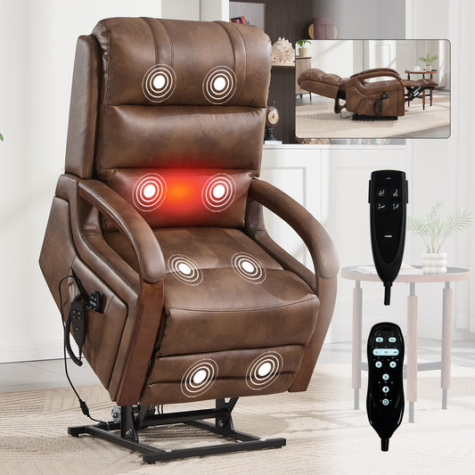 Power Brown Leatheraire Lift Recliner Chair Dual Motor Infinite Position Up to 350 LBS with Solid Wood Armrests - primary color shot