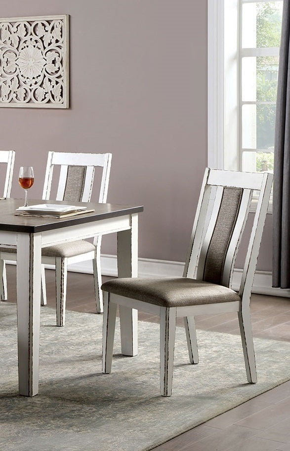 Margot Farmhouse Dining Side Chairs in Weathered White with Gray Upholstered Seat Set of 2