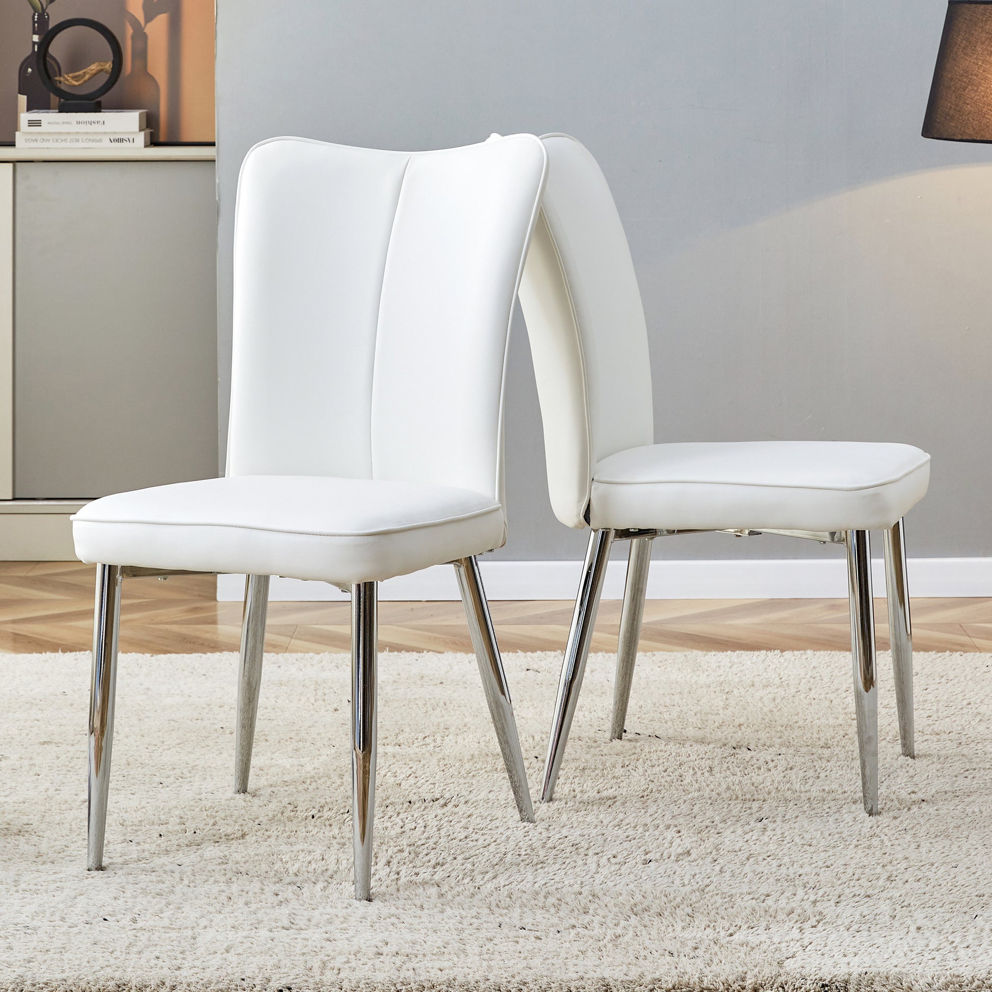 White PU Leather Dining Chairs with Silver Legs (set of 2) - detail view 5