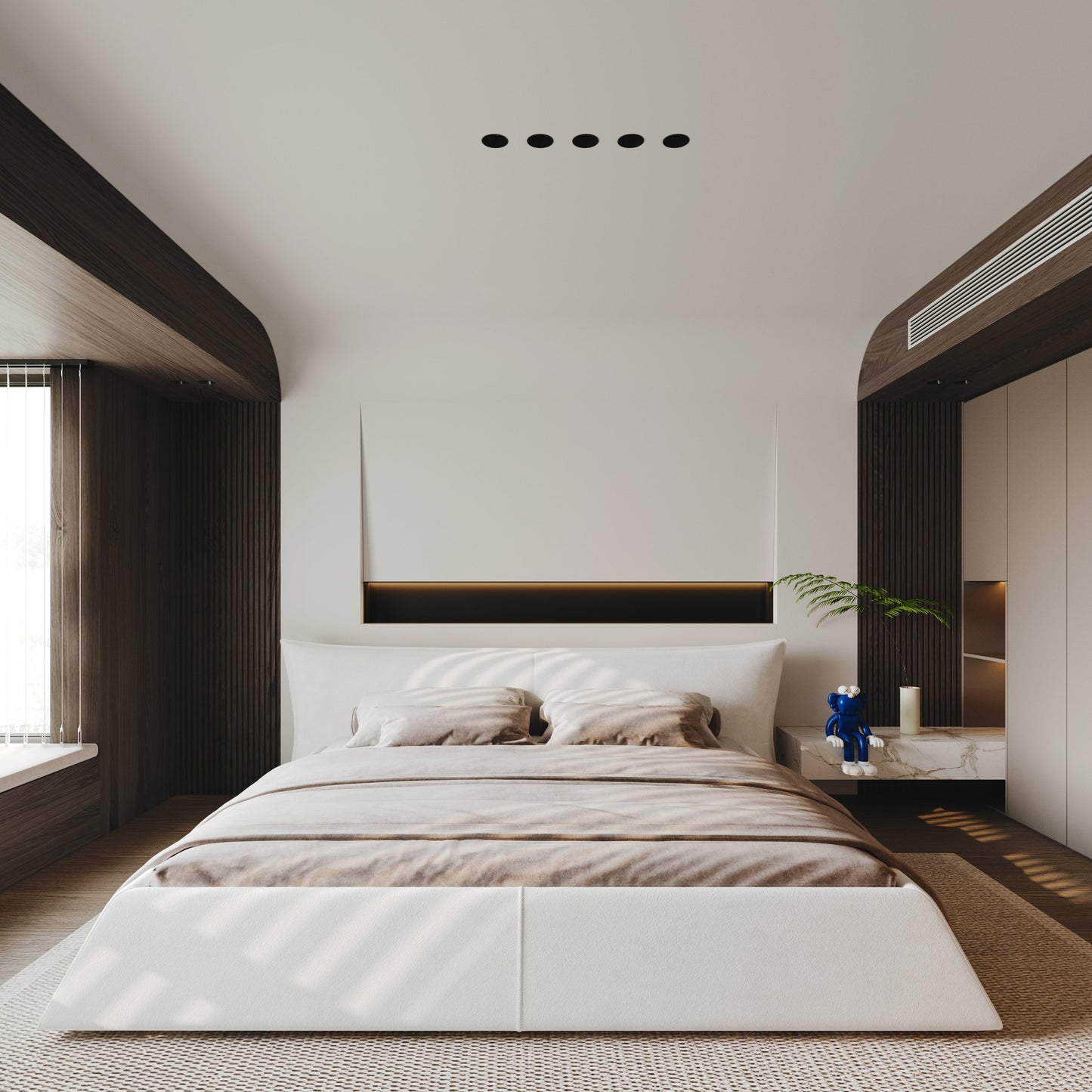 Zephyra Modern Velvet King Size Platform Bed in Cream