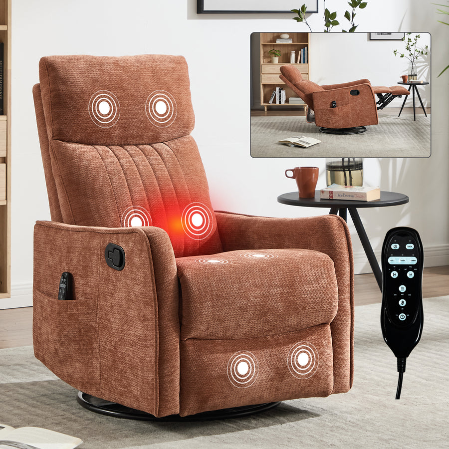Orange Heat Massage Manual Recliner Chair with Rocker and Swivel in Fabric - primary color shot