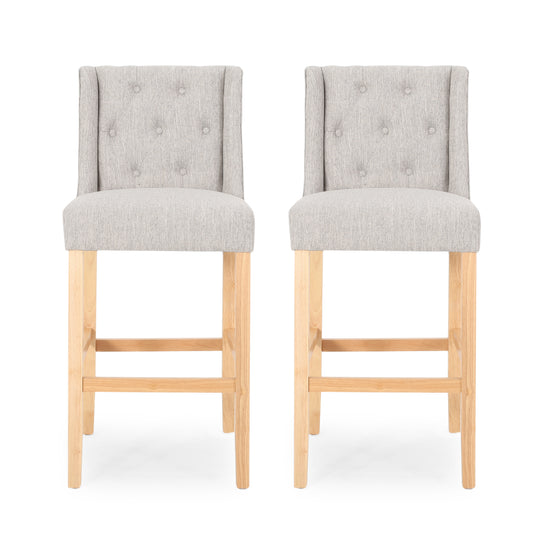 Vienna Contemporary Fabric Tufted Wingback 31 Inch Bar Stools, Set of 2, Light Grey and Natural
