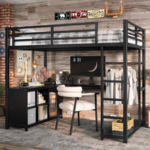 Metal Loft Bed with Wardrobe and L-Shaped Desk - Black - primary color shot