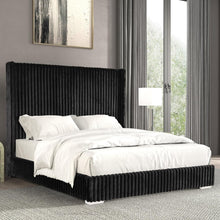 Cadwell Queen Size Contemporary Fur Chenille Platform Bed with 68" Headboard, Black