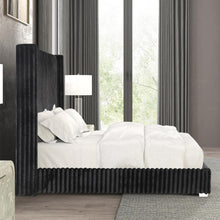 Cadwell Queen Size Contemporary Fur Chenille Platform Bed with 68" Headboard, Black