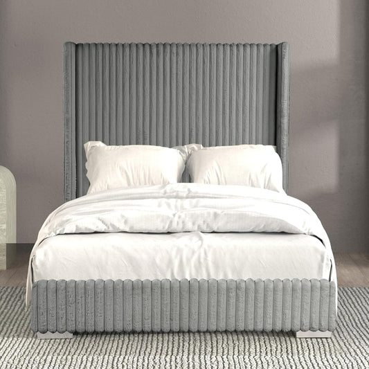 Cadwell Queen Size Contemporary Fur Chenille Platform Bed with 68" Headboard, Gray