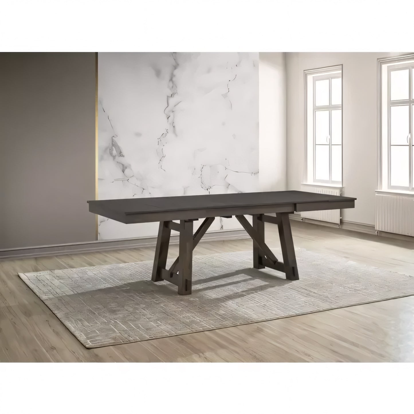 Callahan 7-Piece Farmhouse Dining Set with Double Extension Leaf – Gray Finish