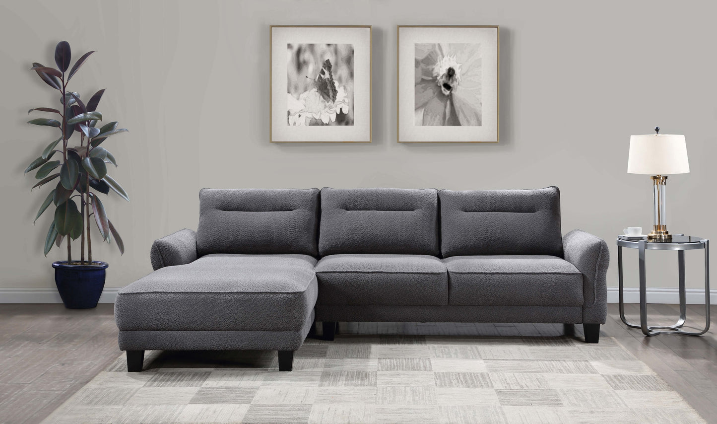 Caspian Upholstered Curved Arms Sectional Sofa Gray and Black