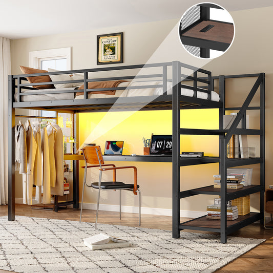 Twin XL Loft Bed with Desk and Storage Stairs - Black - primary color shot