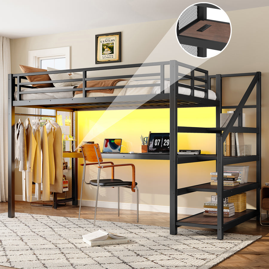 Twin XL Loft Bed with Desk and Storage Stairs - Black - primary color shot