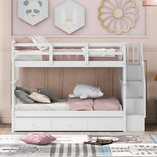 Stairway Twin-over-Twin Bunk Bed with Three Drawers - White - detail view 2