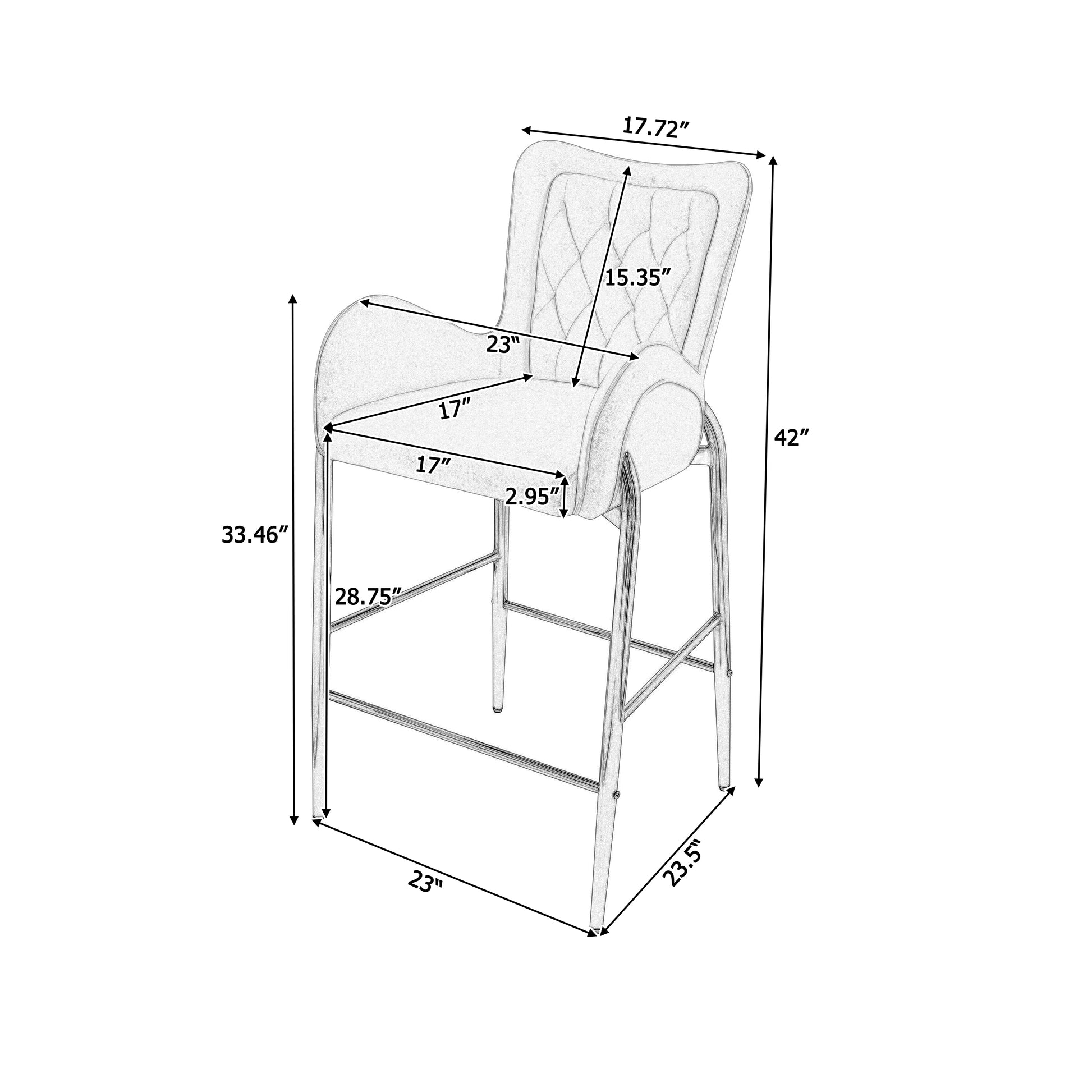 Anouk 28.75' Velvet Bar Stools with Gold Legs, Gray