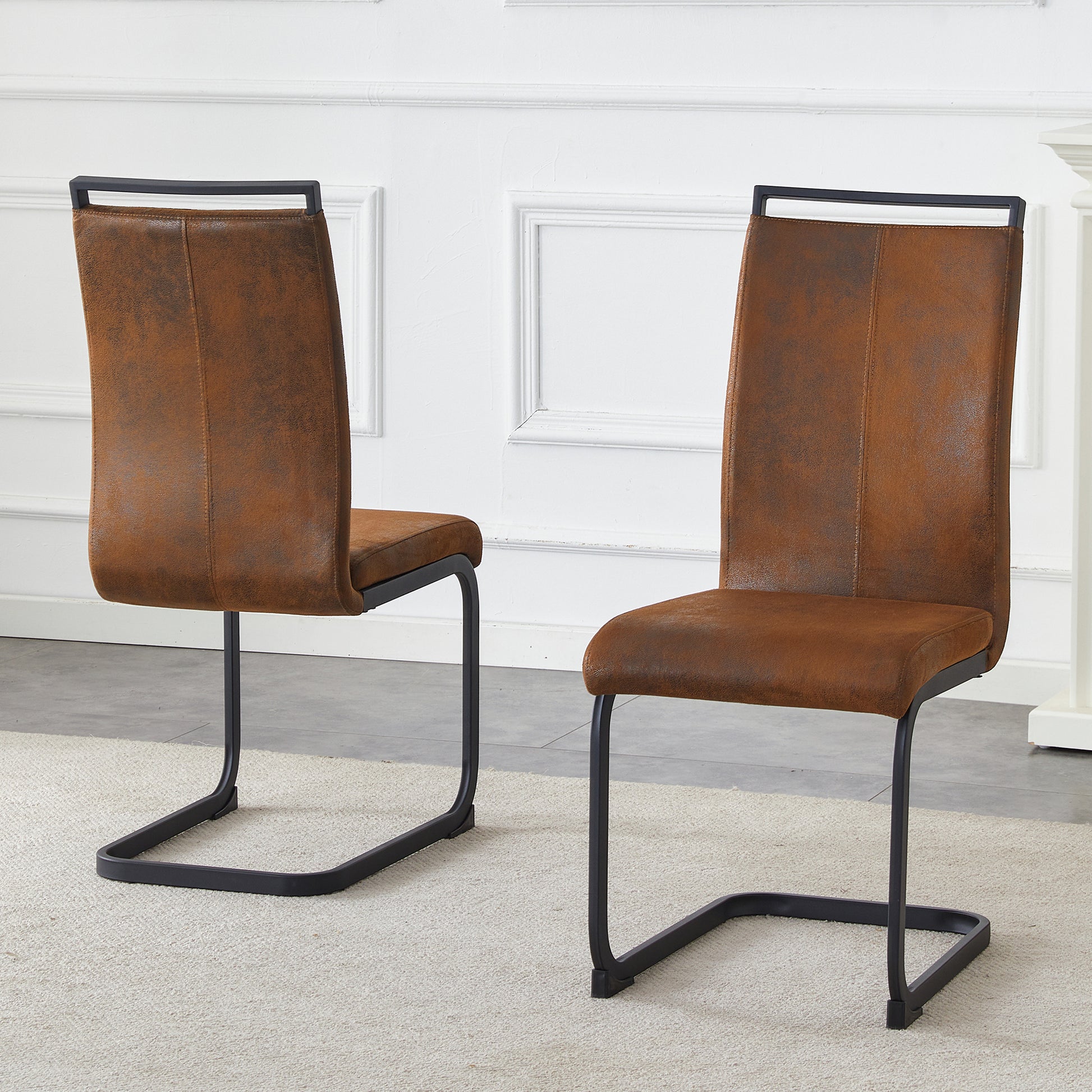 Black Upholstered Fabric Steel Frame Dining Chairs with Black Legs (set of 2) - detail view 4