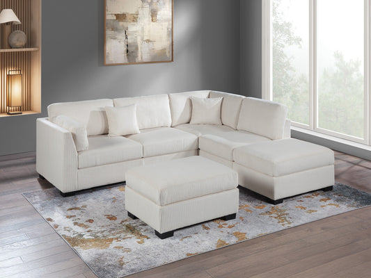 Contemporary Sectional Sofa Set Reversible L/R Chaise Sofa Beige Corduroy Upholstered Pillows Living Room Furniture - primary color shot