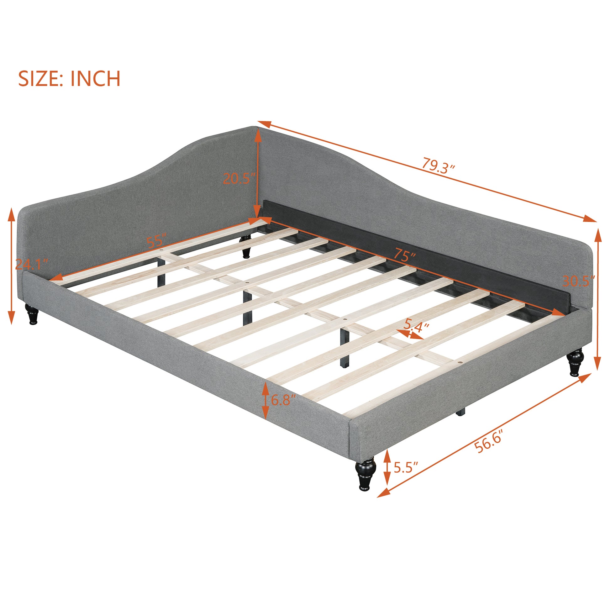 Thorne Full Size L-Shaped Linen Daybed, with Solid Wood Legs, Gray