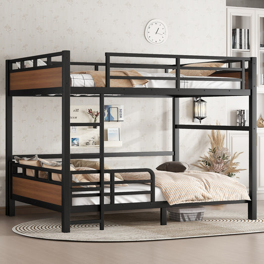 Queen over Queen Metal Bunk Bed/metal Loft Bed - Walnut - detail view 2