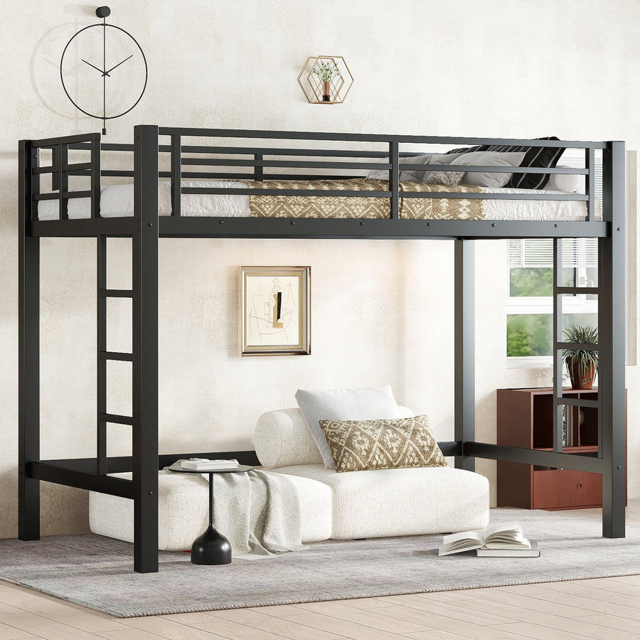 Twin XL Size Metal Loft Bed - Black - primary color shot