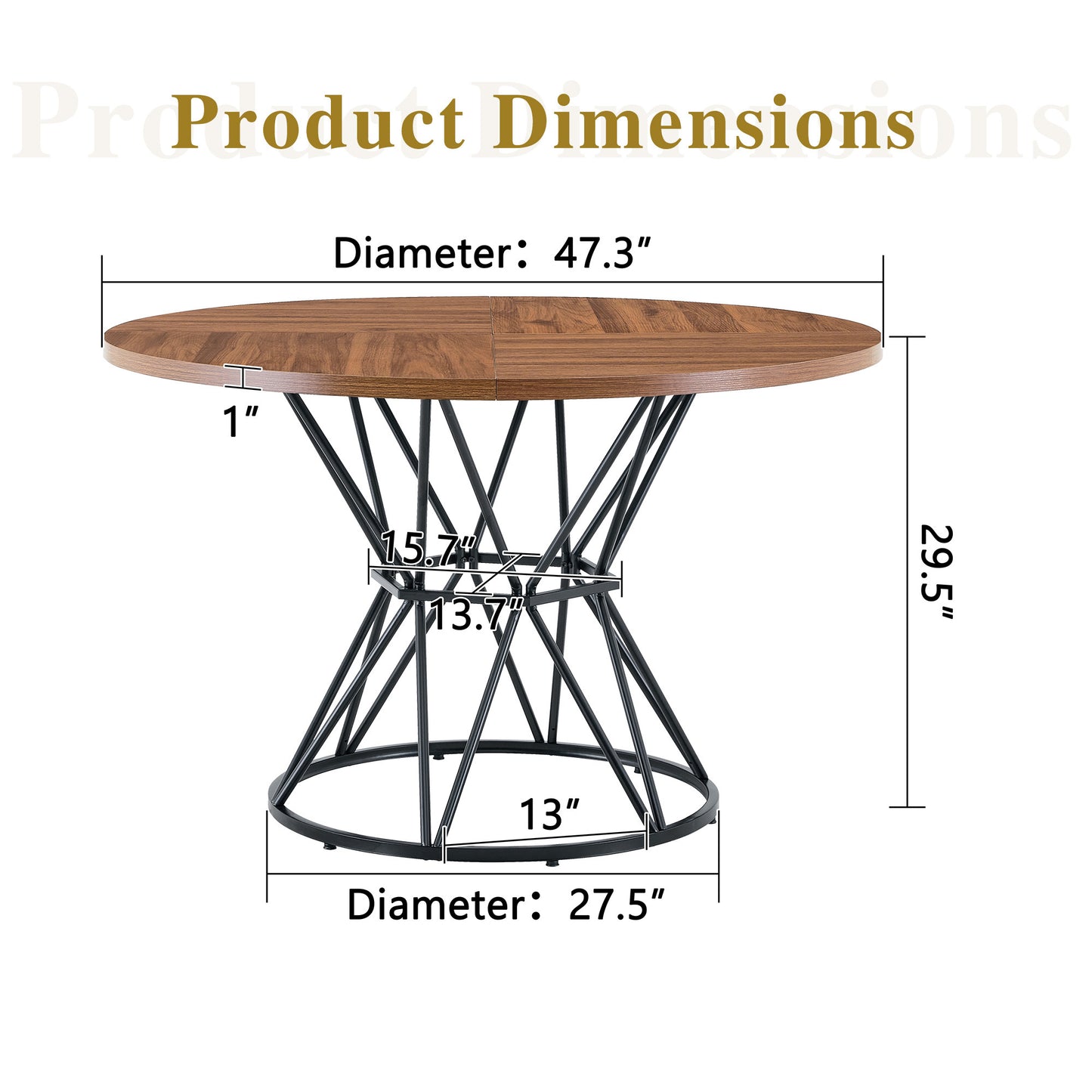 A Circular Dining Table with a Diameter of 47" - Black & Walnut - detail view 4