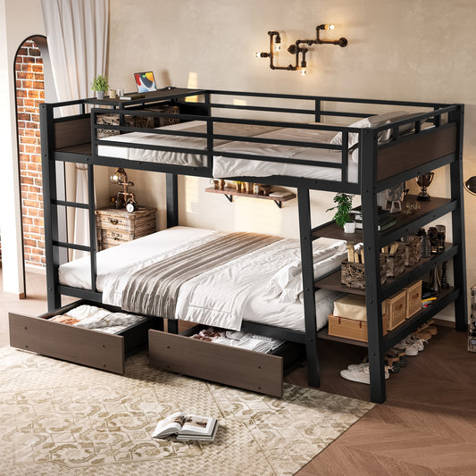 Full Size Metal Bunk Bed with Storage Shelves - Black - detail view 2